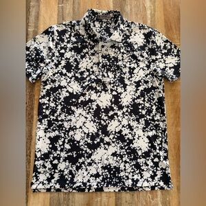 G/FORE Men’s Navy White Floral Tech Jersey Golf Performance Polo, Size Medium